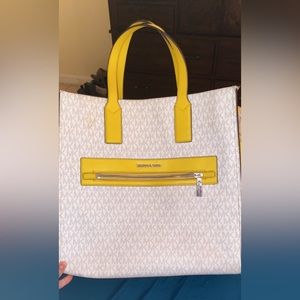 Large yellow and cream Michael Kors bag with matching strap